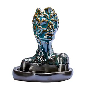 Flower Masked Half Face Women Statue Backflow Incense Holder,Waterfall Incense Burner Holder for Sticks Cones Home Office Yoga AI035 - color: Women C