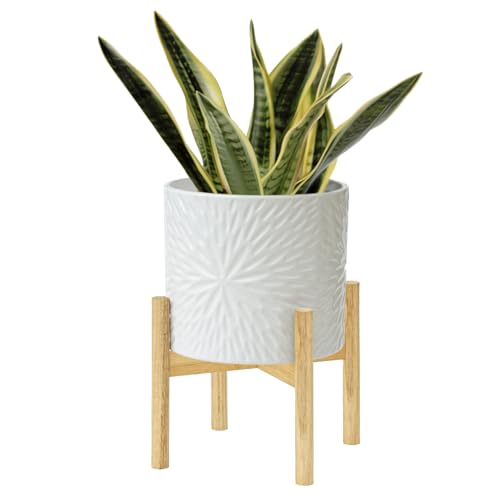 LA Jolie Muse Ceramic Planter for Plant, 10 Inch Indoor Planter with Stand | Decorative Planter Pot with Drainage Hole for Indoor Plants, House Plants, Living Room, Bedroom, Home Decor & Office, White - color: White, size: 10 Inch