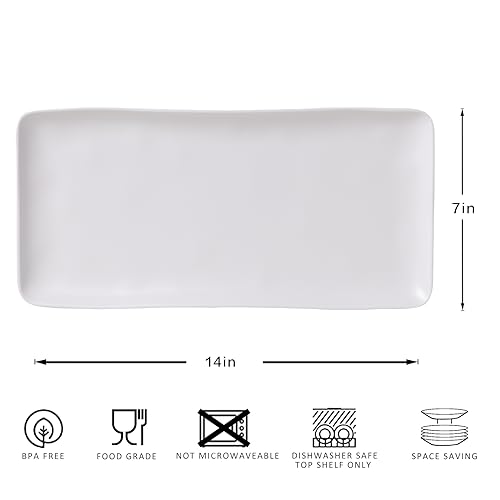 White Melamine Rectangular Serving Platter/Trays, Set of 4, 14” X 7” Fruit Cake Bread Sushi Plate for Party Serving Food, Lightweight and Unbreakable - color: White Rectangular platter