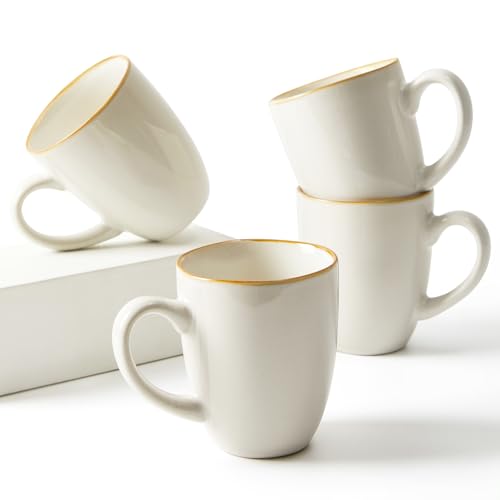 Pokini Coffee Mug 15 oz, Ceramic Coffee Mugs Set of 4, Reactive Glaze Mug for Latte/Tea/Cappuccino/Cocoa, Irregular Large Stackable Mug Set for Men, Women, Dad, Mom, Dishwasher & Microwave Safe, White - color: Irregular - White, size: 4 Count (Pack of 1)