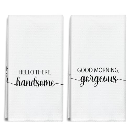 Hello There Handsome Good Morning Gorgeous Kitchen Towels and Dishcloths Set of 2, Funny Decorative Hand Towel Drying Cloth for Bathroom, Housewarming Gift for Women, 16x24 Inches -07 - color: Hello There Handsome