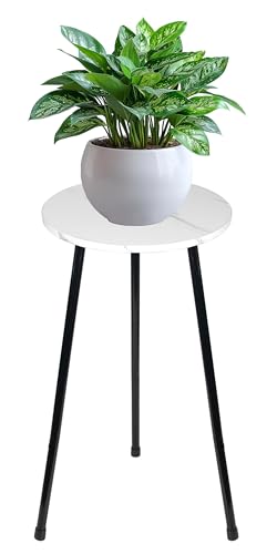 ARTORA Indoor Plant Stand, Mid Century Wood Plant Stool Adjustable White Corner Tall Plant Sand Marble Texture Small Round End Table 18 Inch Plant Holder for Flower Pots Modern Home Decor (18.11' x 9.25") - color: White