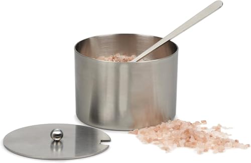 RSVP International Endurance Kitchen Collection Salt Cellar Set with Spoon, 2-Ounce, Brushed Stainless Steel - size: 2-Ounce