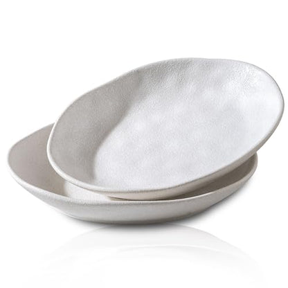 Handcrafted Ceramic Plates Set of 2, Pasta Bowls | 10'' Serving Bowls for Entertaining, Serving Dishes | Porcelain White Shallow Bowls for Salad, Soup, Pasta and Dinner Microwave/Oven/Dishwasher Safe - color: White Speckled