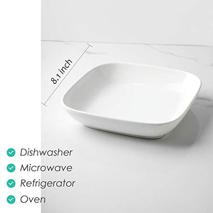 Selamica Porcelain 8-inch Square Dinner Plates, Pasta Salad Bowls, Set of 6, White - color: White