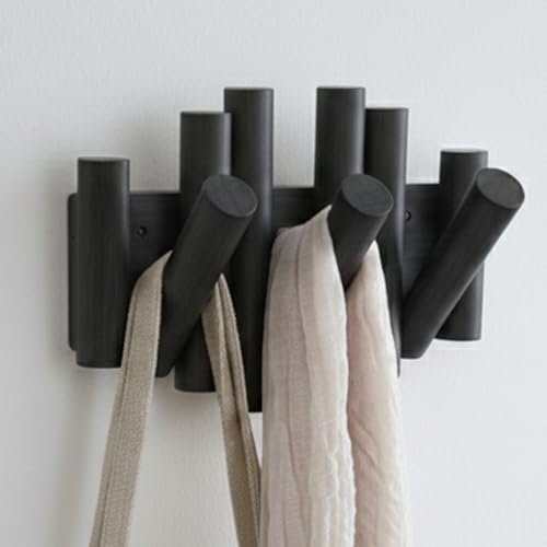 Bamboo Piano Coat Rack Wall Mount Pivoting Retractable Wooden Hooks for Entryway Hallway Mudroom Bedroom Bathroom | Matte Black Wood Hanger, 3 Hooks, Space Saving Organizer - color: Black, size: 3-Hook