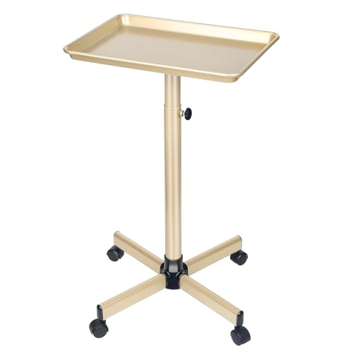 Salon Tray on Wheels, Champagne Gold Salon Tray Cart with Adjustable Height, Hair Stylist Tray, Metal Tattoo Tray, Suitable for SPA and Dental Tray - color: Champagne Gold