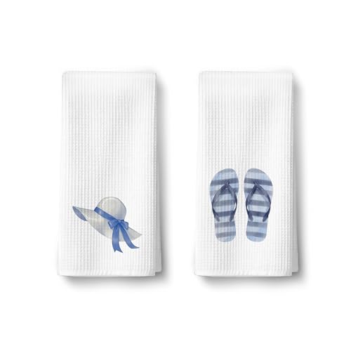 2 Pack Beachy Decorative Hand Towels for Bathroom - Ocean Dish Towels for Kitchen, Coastal Waffle Bath Hand Towel, Ocean Hathroom Decor, Summer Beach House Bathroom Decor, Beach Gifts for Women060 - color: Ccolor002