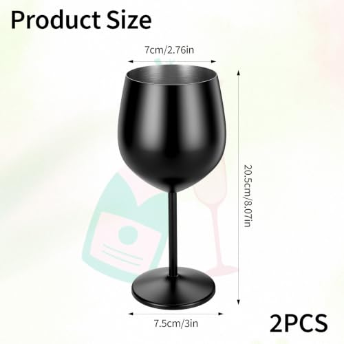 Stainless Steel Wine Glasses Set of 2, 18 oz Unbreakable Black Matte Wine Glass Stemmed Metal Wine Goblets for Outdoor Camping Pool Wedding Party Gift for Wine Lovers