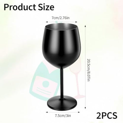 Stainless Steel Wine Glasses Set of 2, 18 oz Unbreakable Black Matte Wine Glass Stemmed Metal Wine Goblets for Outdoor Camping Pool Wedding Party Gift for Wine Lovers