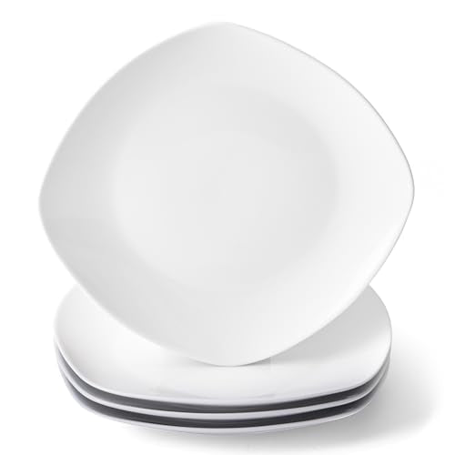 10" Square Dinner Plates Set of 4, White Ceramic Plates for Dinner, Salad, Appetizer & Dessert, Microwave, Dishwasher Safe Dinnerware for Kitchen, Perfect for Party Wedding Birthday & Christmas Dishes - color: Square10"