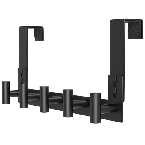 HUFEEOH Over The Door Hooks, Heavy Stainless Steel Coat & Towel Rack, No Drilling Scratch-Free Over Door Hanger Dorm Essentials Bathroom Accessories (Black, Fits 1-3/4" Thick Door - 5 "T Hooks) - color: Black, size: Fits 1-3/4" Thick Door - 5 "T” Hooks