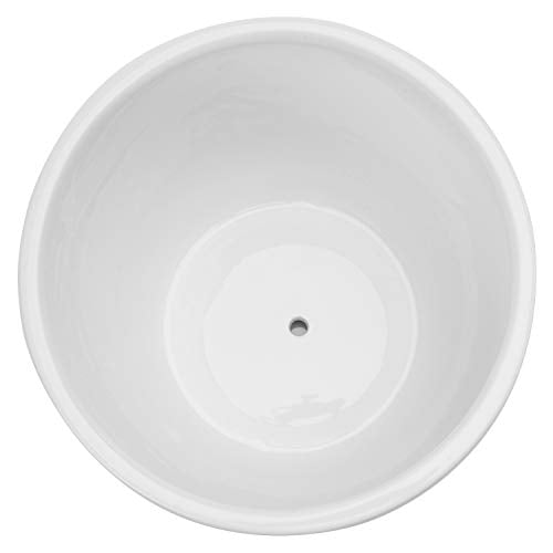 MyGift 7 Inch Round White Ceramic Plant Pot with Drainage Hole and Attached Saucer, Modern Decorative Embossed Sunburst Planter Container for Indoor Home Garden | 7-Inch Round Embossed Sunburst Design for Indoor Plants, Succulents, Herbs, Flowers & Home G