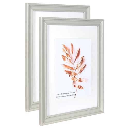 Gray 11x14 Picture Frame, Display Poster 8x10 with Mat or 11 x 14 Without Mat, Wall Gallery Photo Frames, 2 Pack - color: Gray, size: 11x14-2P
