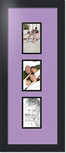 ArtToFrames Collage Photo Frame Double Mat with 3-3x5 Openings with Satin Black Frame and Lavender Mist mat. - color: Lavender Mist, size: 3 - 3x5