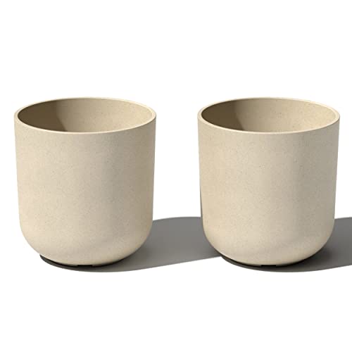 Veradek Mason Series Lima Planter - Large Round Outdoor Planter | Made From a Durable Plastic-Stone Composite With Pre-Drilled Drainage Holes. Modern Porch/Patio Décor - color: Sand, size: 10 inches - 2 Pack