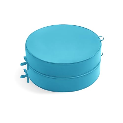 Summsun Outdoor Bistro Chair Cushions Set of 2, 15" D x 3" H Round Chair Cushions Waterproof and Fade Resistant Chair Cushion Pads with Non-Slip Ties and Removable Covers for Garden, Teal - color: Teal, size: 15x3 Inch (Round)-2p