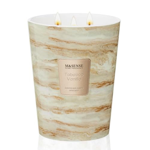 M&SENSE Extra Large Candle 35oz 150H TobaccoVanilla Scented Candle, 3 Wick Highly Scented Jar Candle, XL Candles Gift for Stress Relief, Meditation, Yoga - color: TobaccoVanilla, size: Large