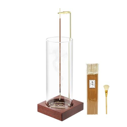 Incense Holder,Wooden Incense Holder for Sticks (Brown) | with 20 Incense Sticks, Anti-ash Incense Burner with Glass Ash Catcher for Meditation Yoga Spa Gift Home Decor - color: Brown