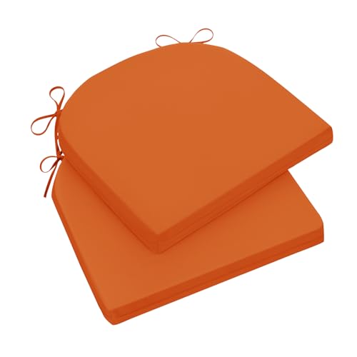 Wellsin Outdoor Chair Cushions for Patio Furniture, 3-Year Color Fastness Patio Chair Cushions Set of 2, Water Resistant Round Corner Outdoor Seat Cushions 17"X16"X2", Orange - color: Solid Color/ Orange, size: 17"x16"x2"(Pack of 2)
