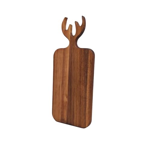 Acacia Wood Serving Board with Handle - 13" x 6" Wooden Cute Design Food Serving Tray for Kitchen Appetizers, Wooden Cutting Chopping Board for Meat, Vegetables, Bread, Cheese Board - size: 13" x 6" Acacia