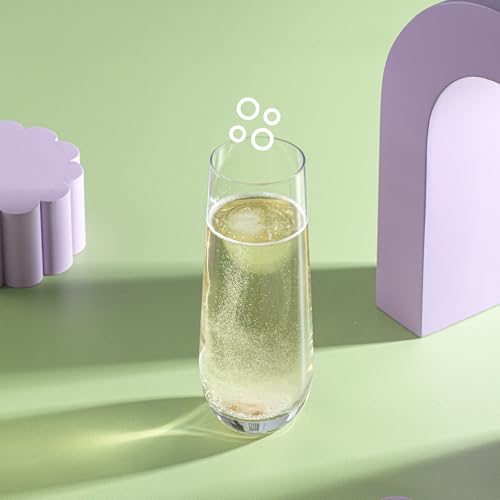 JoyJolt Milo Stemless Champagne Flutes Set of 8 Crystal Glasses. 9.5oz Prosecco Wine Flute, Mimosa Glasses, Cocktail Glass Set, Water Highball Glass, Bar Glassware - size: 9.5 Ounces
