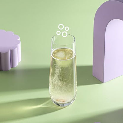 JoyJolt Milo Stemless Champagne Flutes Set of 8 Crystal Glasses. 9.5oz Prosecco Wine Flute, Mimosa Glasses, Cocktail Glass Set, Water Highball Glass, Bar Glassware - size: 9.5 Ounces