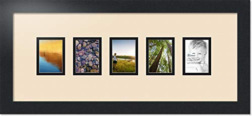 ArtToFrames Collage Photo Frame Double Mat with 5-2.5x3.5 Openings with Satin Black Frame and French Creme mat. - color: French Creme, size: 2.5x3.5