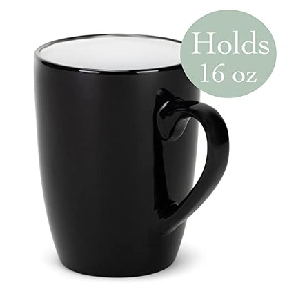 Elanze Designs Color Pop White Black Exterior 16 ounce Glossy Ceramic Mugs Matching Set of 4 - color: White