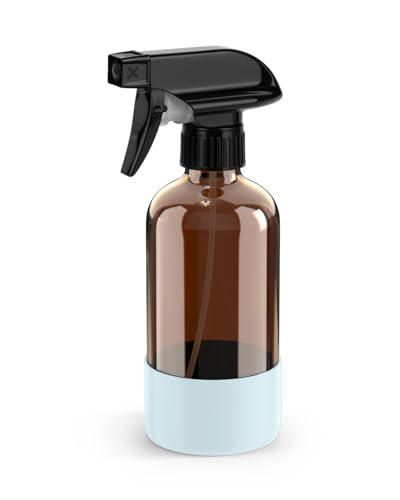 Bontip Amber Glass Spray Bottle, 8 oz with Blue Silicone Sleeve, 1 Pack | Refillable amber glass bottle, With protective silicone sleeve, BPA-free, UV shielding, Great for cleaning solutions,plants - color: Blue, size: 8 Ounces