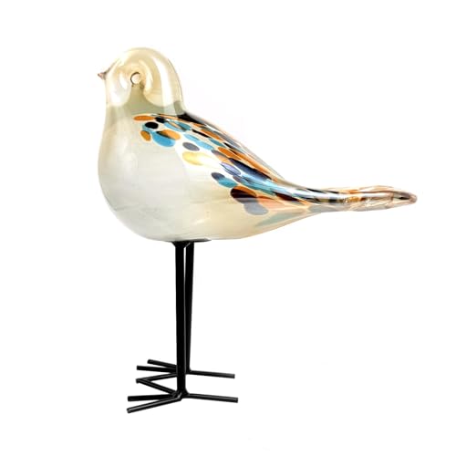 Handmade Blown Glass Bird with Iron Leg Glass Animals Paperweight Crystal Art Statue Modern Home & Office Decor - Perfect for Living Room, Dining Table, or Gift - color: Ga-13