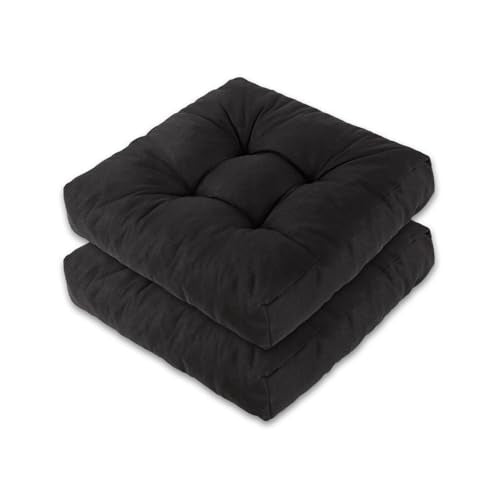 Chair Cushions for Dining Chairs Set of 2, Memory Foam Kitchen Chair Cushions, Tufted Indoor Chair Pads, 16" x 16 x 3, Black - color: Black, size: Set of 2