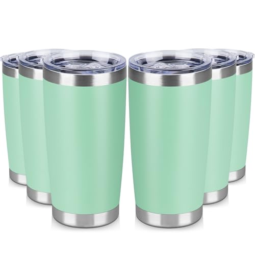 20 oz Tumbler Stainless Steel Tumblers Bulk with Lid Double Wall Insulated Coffee Tumbler Cups for Hot & Cold Drinks Powder Coated Travel Coffee Tumbler Mug Metal (Jade, 6 pack) - color: Jade, size: 20 ounces (6 pack)