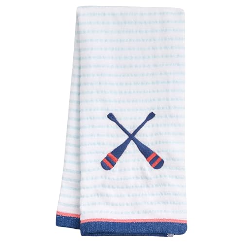 Ritz 2-Piece Cotton Velour Bathroom Hand Towel Set, Embroidered Criss Cross Oars, Light Blue Pinstripe Decorative Towels for Lake House, Cabin, Coastal Decor, 16” x 26” - color: Oars, size: 2-Pack Hand Towels