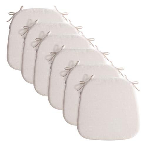 D-Shaped Chair Cushions for Dining Chairs, 2.5” Thick Chair Pads with Washable Comfortable Textured Cover, Non Slip Kitchen Chair Cushions with Ties, 16.5" x 16.5", 6 Pack, Creamy White - color: Creamy White, size: 6 Pack