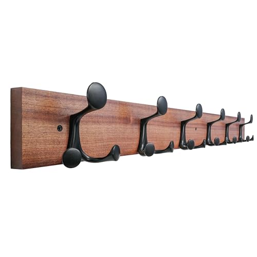 SKOLOO 36-Inch Wood Coat Rack Wall Mount with 6 Triple Hooks - Ideal for Family Entrances, Classrooms, and Pet Supplies Storage - Perfect Coat Hooks for Wall,Mahogany (Sapele) - color: Sapele Mahogany, size: 36 inch with 6 hooks