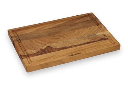 Vesta Homes Wooden Edge Grain Cutting Board/Chopping, Serving Board/Block for Vegetables, Fruits, Cheese and Charcuterie | Natural Acacia Wood | 15 * 10 * 1 Inches | Handcrafted in India - size: 15"L x 10"W
