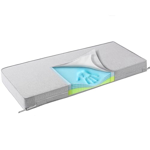 SUNROX Gel Memory Foam Bench Cushion with Ties, Ultra Durable Water Resistant FadeShield Outdoor/Indoor Universal Bench Seat Pads 45 x 16 x 4 inch, Heather Grey - color: Heather Grey, size: 45"x16"x4"