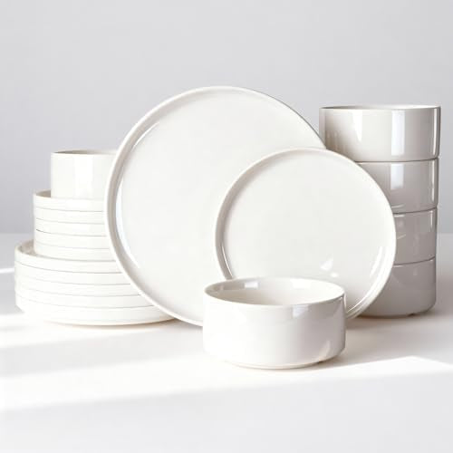 Famiware Porcelain 18-Piece Dinnerware Set, White | Plates and Bowls for 6, Dishwasher & Microwave Safe, Chip & Scratch Resistant, Ideal for Everyday & Formal Use - color: Pure White, size: Service for 6 (Standard Dinner Set)