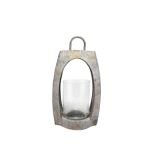 15" Twakutwaku Versatile Farmhouse Arch Metal Lantern in Shabby White with Handmade Thick Glass Candle Holder for Pillars & Plants, Hurricane Lantern, Glass Candlestick Holder, Glass Vase, Garden - color: Shabby White, size: 8"x15"