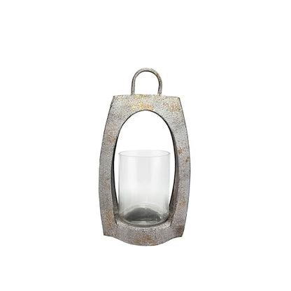 15" Twakutwaku Versatile Farmhouse Arch Metal Lantern in Shabby White with Handmade Thick Glass Candle Holder for Pillars & Plants, Hurricane Lantern, Glass Candlestick Holder, Glass Vase, Garden - color: Shabby White, size: 8"x15"