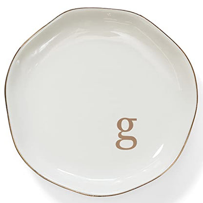 Initials Ring Dish Jewelry Tray with Personalized G-Monogrammed Engagement Wedding Gifts for Women, Ceramic White - style: g