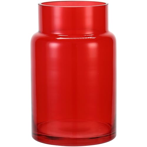 Large Glass Vase, 9.2 Inch Flower Vase, Glass Flower Vase for Bouquet, Red Tall Vases, Large Vases for Home, Wide Mouth Vase for Flowers, Wedding, Living Room, Office Decor - color: Red, size: 9 Inch