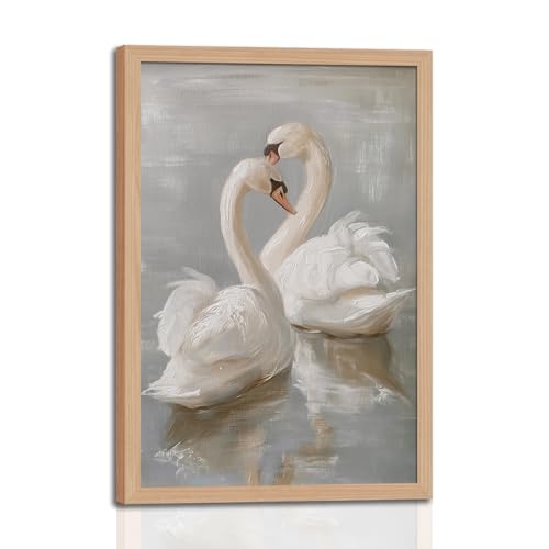 Framed Vintage Swan Wall Art Prints Decor Classical Canvas Oil Painting Poster Pastel Watercolor Swan Art Pictures Farmhouse Preparing to hang for living room Bedroom Bathroom Office 12X16in - color: Classical Swan, size: 12x16 Inches