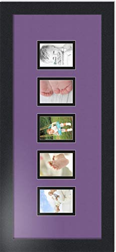 ArtToFrames Collage Photo Frame Double Mat with 5-2.5x3.5 Openings with Satin Black Frame and Grape mat. - color: Grape, size: 2.5x3.5