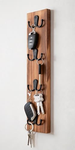 Yohsnor Key Holder Wall Mounted,Vertical Design Brown Key Rack with Hooks | Wall Mount Key Rack Organizer for Laundry Room,Decorative Key Holder - Ideal Space-Saving Storage Solution for Keys,Wallets - color: Brown