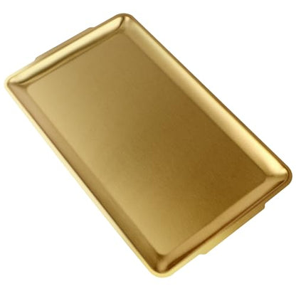 Large Stainless Steel Serving Platter, 15.7" Rectangle Camping Plate, Vanity Organizer Tray for BBQ, Party, Buffet, Appetizer, Bathroom Supplies (Brushed Gold)