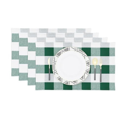 4 Pieces Dark Green & White Cotton Buffalo Check Placemats Heat Resistant Dining Table Place Mats for Kitchen Table 12 x 18 inches - color: Plaids Dark Green & White, size: Rectangular Placemats 12" x 18"