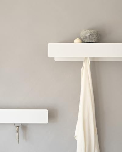 Kazai. Coat Rack Wall Mount 'Kian' | Modern Coat Rack with Hidden Hooks and Shelf | Designer Metal Wall Mounted Clothes Hook | Heavy Duty Entryway Wall Hanger | White - size: 8 Hooks