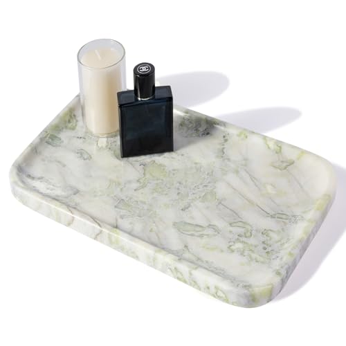 Karibiber Marble Vanity Tray, Large Stone Bathroom Tray for Countertop, 14'' African Gem Genuine Marble Decorative Tray for Dresser, Green Kitchen Trays for Counter,Perfume Storage, Non-Resin/Ceramic - color: 14" Light Green